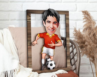Personalized 3D Wooden Cartooned Soccer Player Wall Art, Custom Cartoon Portrait, Home Decor, Birthday Gift, Christmas Gift, Wall Decor