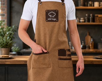5-Pack Saddle Brown Chef Aprons, Vegan Leather Straps, Waterproof Kitchen Apron, Embroidered Work Apron with Custom Logo