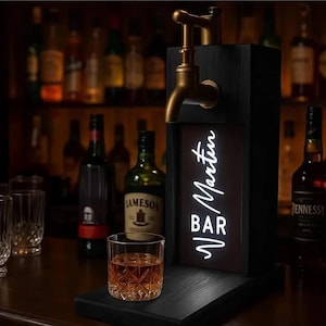 Personalized LED Light Ebony Wooden Whiskey Dispenser, Bar, Pub, Wine, Vodka, Liquor Dispenser, Illuminated Wooden Whiskey Fountain