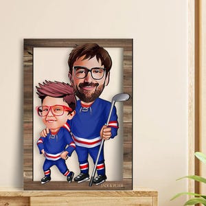 Personalisierte 3D Holz Hockeyspieler Wandkunst für Papa und Sohn, Benutzerdefinierte Karikatur Porträt, Wohnkultur, Geburtstagsgeschenk, Weihnachtsgeschenk