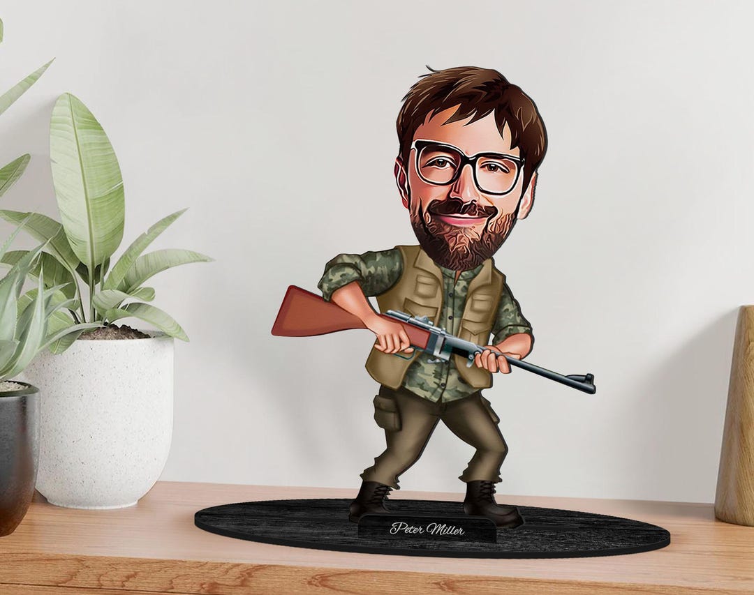 Personalized 3D Wooden Cartooned Hunter Figurine Trinket, Custom ...