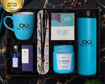 Custom Corporate Coffee Gift Box – 10 Pack Bulk – Turkish Coffee Set with Cup, Candle, Cologne Thermos – Branded Business Gift – Custom Logo