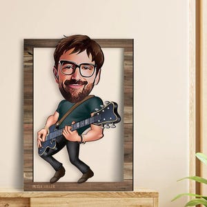 Personalisierte 3D Cartoon Gitarrist Wandkunst, Benutzerdefinierte Cartoon Porträt, Wohnkultur, Geburtstagsgeschenk, Weihnachtsgeschenk, Jubiläumsgeschenk
