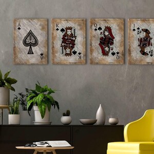 King & Queen Set Von 4 Art Prints Poker Spielkarte Druck Poker Kasino Druck Poker Leinwand Retro Karten Leinwand Geschenk für Paar Dekor Geschenk