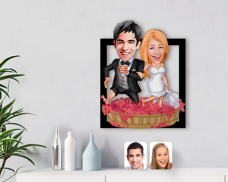 Personalized Caricature Married Couple Wooden Wall Artwooden Etsy