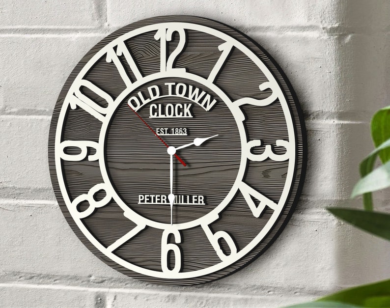 Personalized 3D Wooden Oversized Wall Clock, Custom Large Wall Clock, Old Town Wall Clock, Home Decor, Minimalist Decor, Wedding Gift, Wall Decor, Wooden Wall Clock, engagement gift, Clock, Watch, christmas gift, anniversary gift, housewarming gift