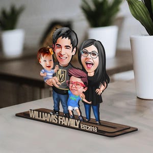 Personalisierte 3D-Karikaturfamilie aus Holz, Schmuckstück, benutzerdefinierte Karikatur-Familienporträt, Jubiläumsgeschenk, Wohnkultur, Geschenk für die Familie