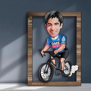 Gepersonaliseerde 3D houten cartoon fietser muurkunst, aangepaste cartoon portret, woondecoratie, verjaardagscadeau, kerstcadeau, jubileumcadeau
