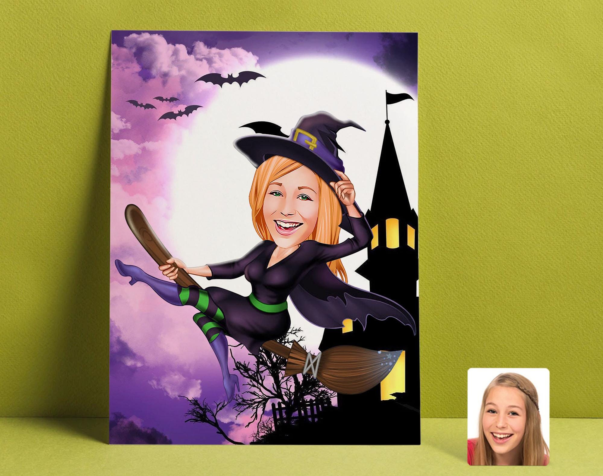 Customized Cartoon Halloween Witch, Custom Halloween Figure, Personalized Halloween Gift, Best Gift for Halloween, Gift for Her, Family Gift