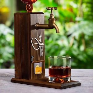 Personalized Embossed Name Modern Bar Design Wood Whiskey Dispenser, Wine, Vodka, Alcoholic Drink Dispenser, Whiskey Fountain, Man Cave Gift