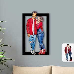 Personalized Cartoon Couple Wooden Wall Art, Custom Caricature, Wooden Caricature, Caricature from Photo Family Picture, Anniversary Gift
