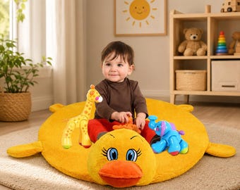 Chick Baby Play Mat 120 cm | Soft Cotton Floor Mat for Infants | Padded Nursery Play Rug | Tummy Time Baby Activity Mat