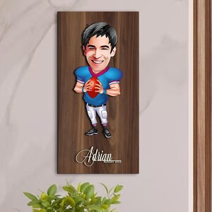 Personalized 3D Wooden Cartoon American Football Player Sign, Custom Caricature Portrait, Christmas Gift, Wall Art, Home Decor, Gift for Him