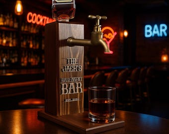 Personalized Embossed Name Wooden Whiskey Dispenser, Wood Dispenser, Liquor Dispenser, Home Bar Decor, Beverage Dispenser, Bar Decor