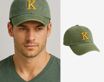Custom Letter Hat, Personalized Vintage Baseball Cap, Embroidered Initial Cap, Washed Cotton Dad Hat, Unisex Adjustable Hat, 8 Colors