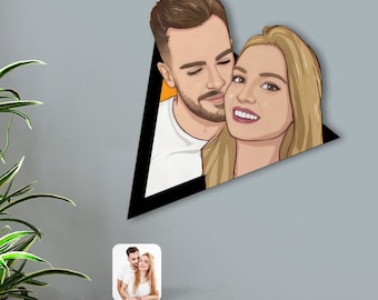 Personalized Cartoon Couple Wooden Wall Art, Custom Cartoon, Wooden Cartoon, Cartoon Family Picture from Photo, cartoon 3d custom cut