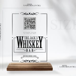 Custom Made QR Code Menu Sign, Custom Natural Wood and Acrylic Bar and ...