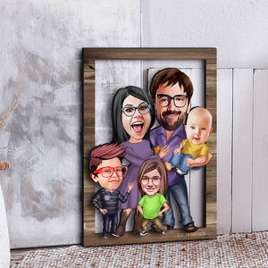 Spersonalizowana 3D drewniana kreskówka rodzinna sztuka ścienna, niestandardowy portret z kreskówki, drewniana dekoracja domu, prezent urodzinowy, prezent świąteczny, prezent rocznicowy