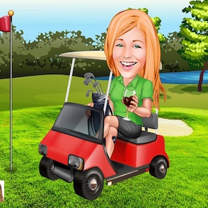 Personalized Golfer Caricature Drawing, Cartoon from Photo, Custom Golf Player Portrait Drawing, Digital Art, Bobblehead, Gift for Her