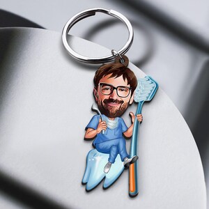 Keychain with Personalized Dentist Caricature, Gift for Him, Custom Cosbaby Key Chain, Boyfriend Gift, Cartoon Portrait, Bobblehead image 2