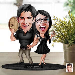 Gepersonaliseerde 3D houten cartoon minnaar - beeldje trinket stel, aangepast cartoonportret, verjaardagscadeau, Kerstmis, jubileumcadeau