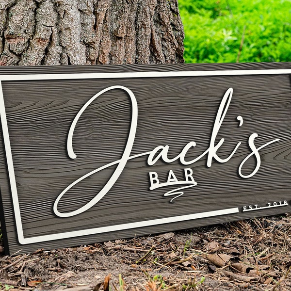 Personalized Bar Sign Wooden Sign Gift Custom Wood Sign Personalized Wood Sign Cabin Man Cave Pub Bar Decor Rustic Home Decor Basement Bar