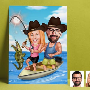 Customized Cartoon Fishing Couple, Custom Catch Fish Figure, Fisherman Personalized Gift, Best Gift for Fisherman, Fisherman's Gift