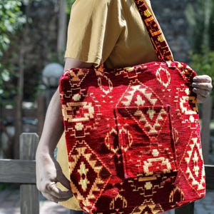 Kelim Design Rot Tragetasche Teppich Stil Frauen Umhängetasche Türkisch Teppich Tapisserie Strand Vintage Anatolische Art Nützliche Große Innentasche 6