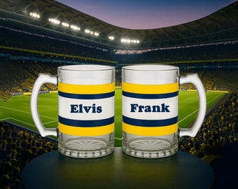 Personalised Football Team Beer Mug – Personalised Mug in your Team Colours and with a name – Football Fan Gift, Football Lover