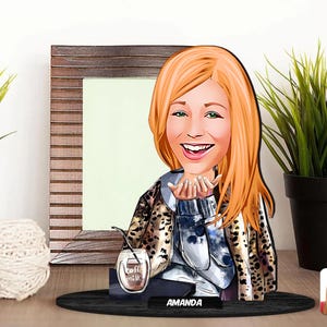Gepersonaliseerde 3D houten cartoon vrouwelijk beeldje trinket, aangepaste cartoon dame portret, verjaardagscadeau, kerstcadeau, cadeau voor haar