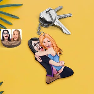 Personalisierte Schwestern / Freunde Cartoon Holz Schlüsselbund