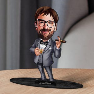 Spersonalizowana figurka szefa z drewna 3D z kreskówek, spersonalizowany portret pracodawcy z kreskówek, prezent rodzinny, prezent świąteczny, prezent dla szefa