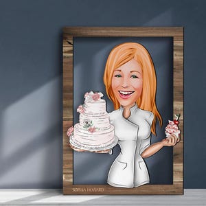 Spersonalizowana 3D drewniana piekarnia z kreskówek, sztuka ścienna szefa kuchni, niestandardowy portret z kreskówek, wystrój domu, prezent urodzinowy, prezent świąteczny, prezent rocznicowy