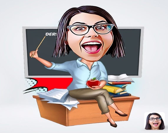 Personalized Female Teacher Drawing / Female Teacher Cartoon - Etsy  Australia