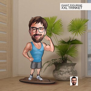 Spersonalizowana 3D Drewniana Figurka Fitness z Kreskówki, Duży Rozmiar, Niestandardowy Portret Karykatury, Prezent dla Niego, Wystrój Domu, Prezent Urodzinowy