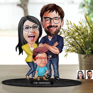 Spersonalizowana 3D drewniana figurka rodzinna z kreskówek, spersonalizowany portret rodzinny z kreskówek, prezent urodzinowy, prezent świąteczny, prezent dla rodziny