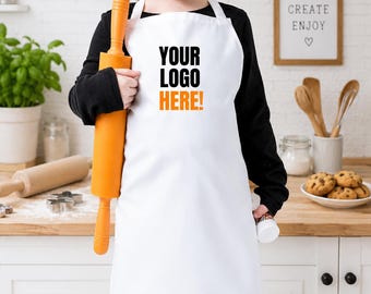 10 Pack Kids White Cotton Aprons | Personalized Logo Child Kitchen Aprons | Custom Cooking Art School Aprons for Boys & Girls