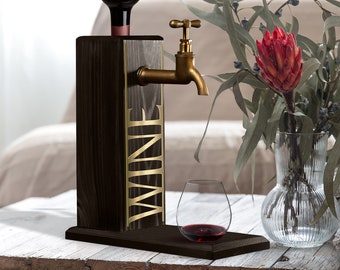 Natural Wooden Gilded Mirror Wine Dispenser, Alcoholic Drink Dispenser, Wine, Vodka, Whiskey, Liquor Dispenser, Wooden Whiskey Fountain