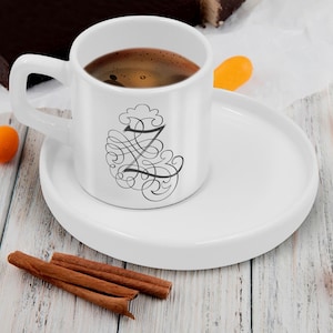 Ensemble personnalisé de lettres de calligraphie expresso/tasse à café turque, tasse à expresso personnalisée, cadeau de pendaison de crémaillère, cadeau d'anniversaire pour les amateurs de café