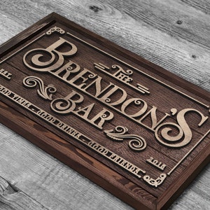 Personalized Handmade Oak Tree Bar Sign, Custom Wood Bar Sign, Bar and ...