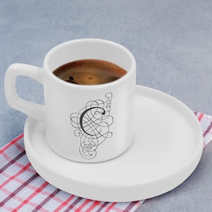 Ensemble personnalisé de lettres de calligraphie expresso/tasse à café turque, tasse à expresso personnalisée, cadeau de pendaison de crémaillère, cadeau d'anniversaire pour les amateurs de café