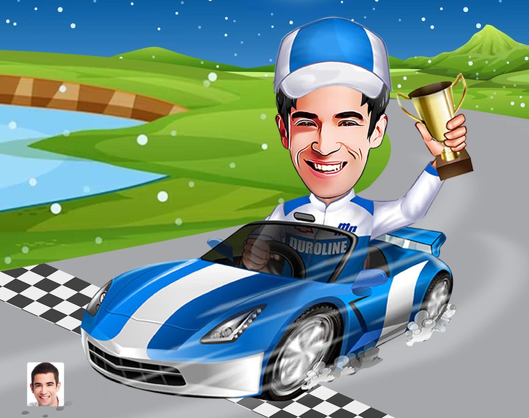 Personalized Rally Racer Caricature Drawing, Cartoon From Photo, Custom ...