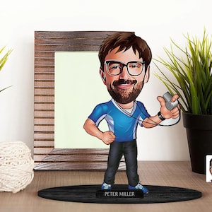 Personalizowana figurka trenera z drewna 3D z kreskówek, spersonalizowany portret trenera z kreskówek, prezent urodzinowy, prezent świąteczny, prezent dla niego