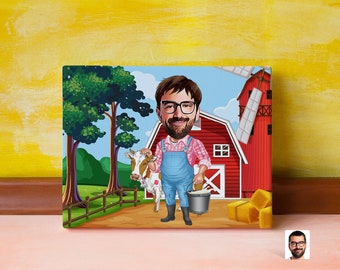 Personalized Farmer Caricature Drawing, Cartoon from Photo, Custom Farm Portrait Drawing, Digital Art, Bobblehead, Gift for Him