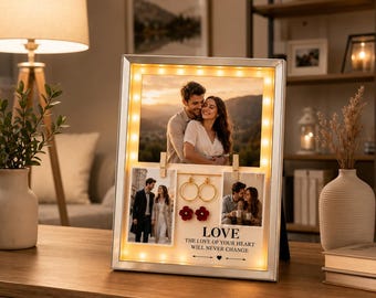 Personalized LED Photo Frame with Flowers & Rings | Custom Lighted Picture Frame | Wedding, Anniversary  Engagement Gift
