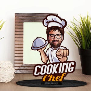 Personalisierte 3D Cartoon Koch Figur Schmuckstück aus Holz, Benutzerdefinierte Cartoon Master Chef Porträt, Geburtstagsgeschenk, Weihnachtsgeschenk, Geschenk für ihn