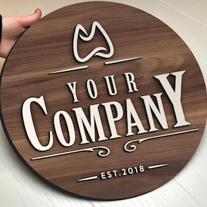Personalized Wooden Logo Sign, Wooden Round Sign, Custom Wood Office Sign, Business Commerical Signage, Shop Logo Sign, Laser Cut Logo Sign