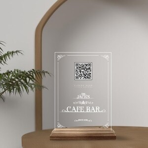Custom Made QR Code Menu Sign, Custom Natural Wood and Acrylic Bar and ...