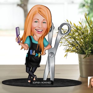 Personalisierte 3D-Holz Friseur Figur Schmuckstück, benutzerdefinierte Cartoon Portrait, Geburtstagsgeschenk, Weihnachtsgeschenk, Geschenk für sie