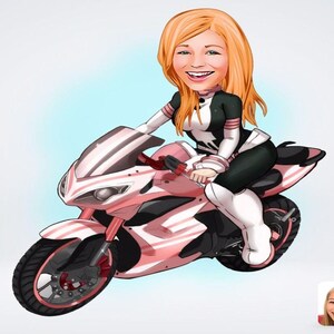 Gepersonaliseerde tekening vrouwelijke motorrijder / Tekening vrouwelijke motorrijder / Tekening vrouwelijke motorrijder